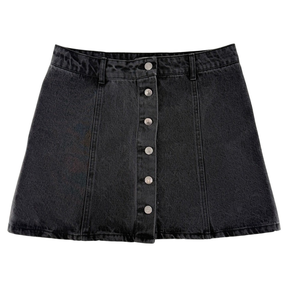 Forever 21 Womens Washed Black Denim Button Front A-Line Mini‎ Skirt Size 28